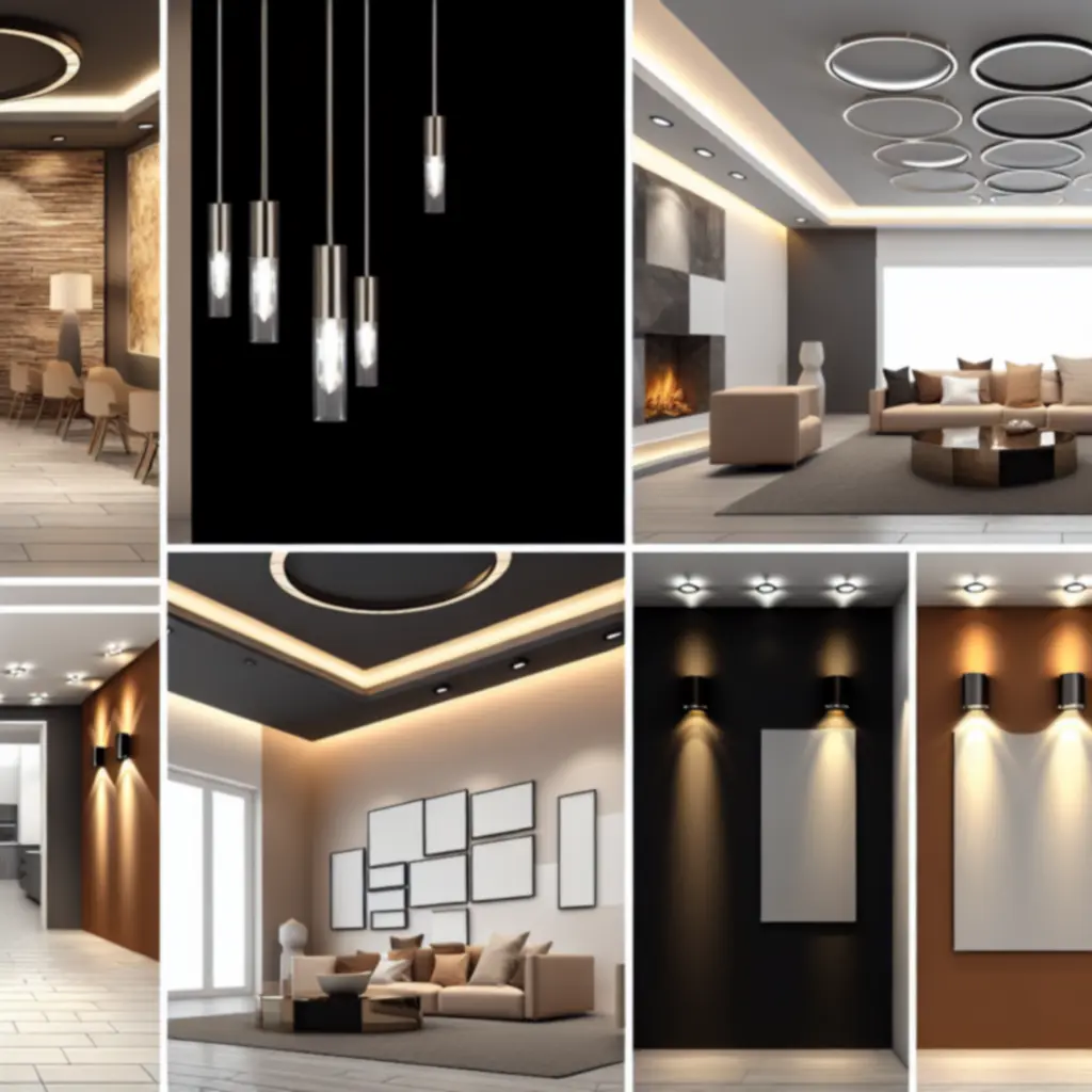 Open-concept interior with layered architectural lighting highlighting textures and structure.