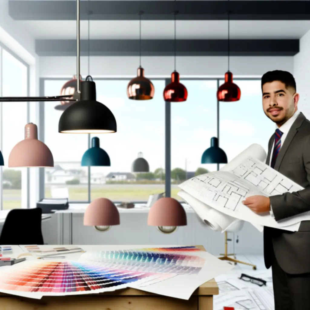 Lighting design process with sketches and planning documents on a table