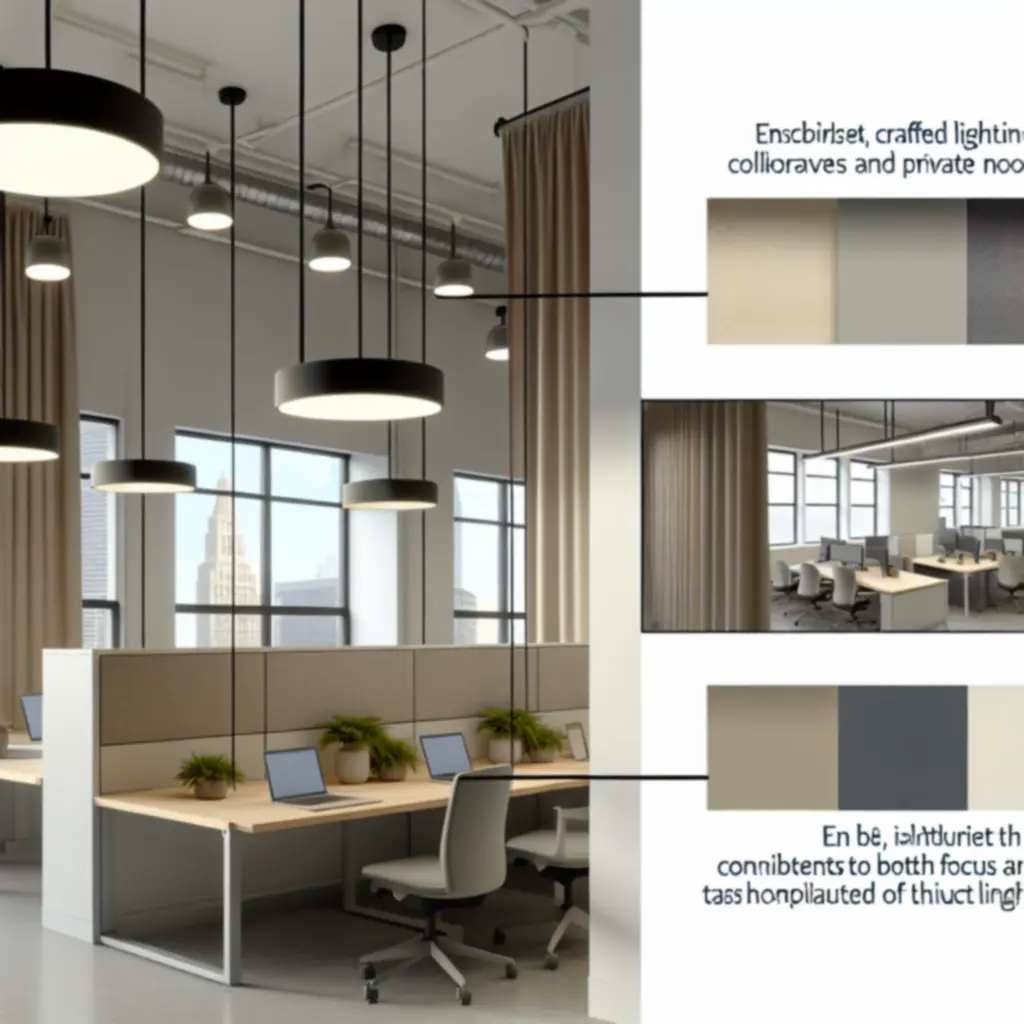 Modern office workspace with balanced task and ambient lighting.