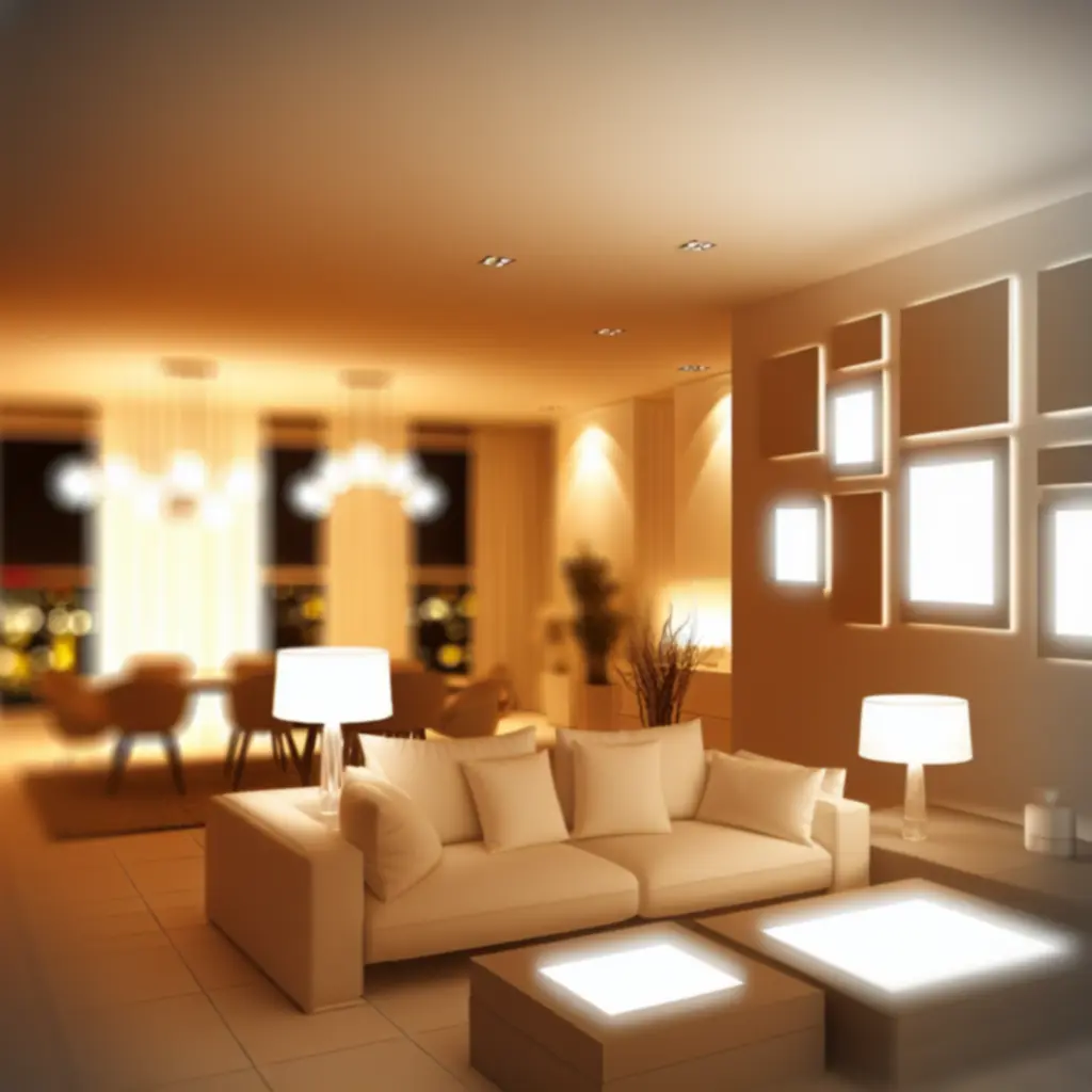 Warmly illuminated modern interior showcasing layered lighting design.